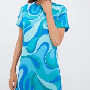 Blue Wave Pattern Swim Dress